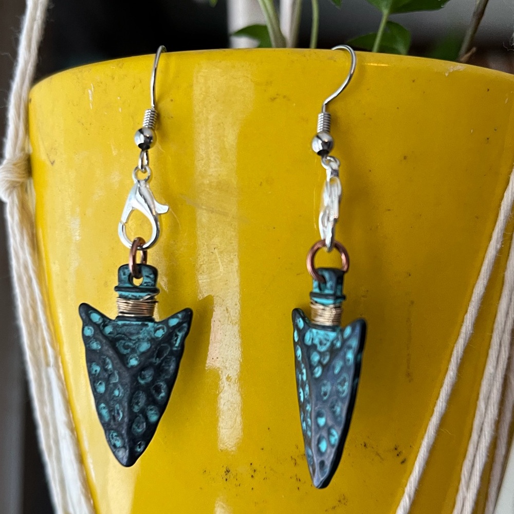 Unique Teal Arrowhead Earrings
